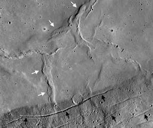 Apollo Metric image (frame
					  ID AS17-M-0451) Annotated
				     view of structural featues in
				     southern Mare Serenitatis.